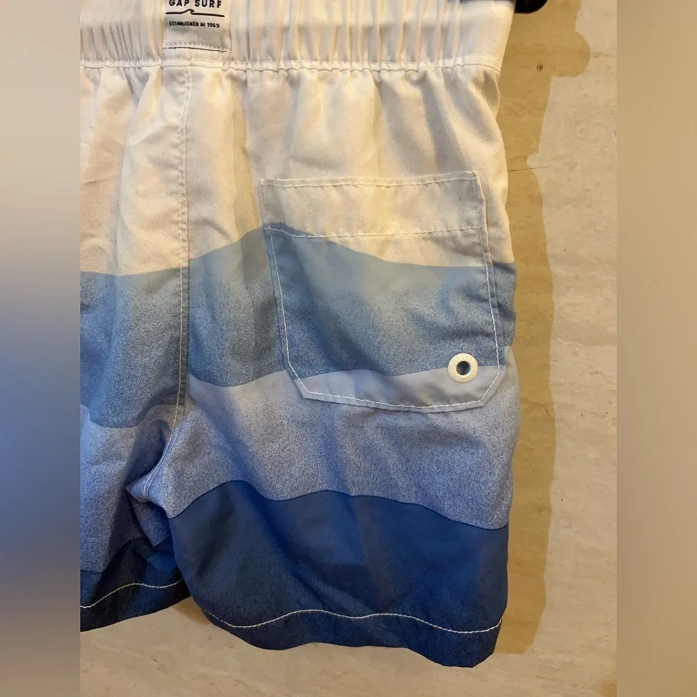 NWT-GAP White and Blue Ombre Stripe Athletic Swim Shorts